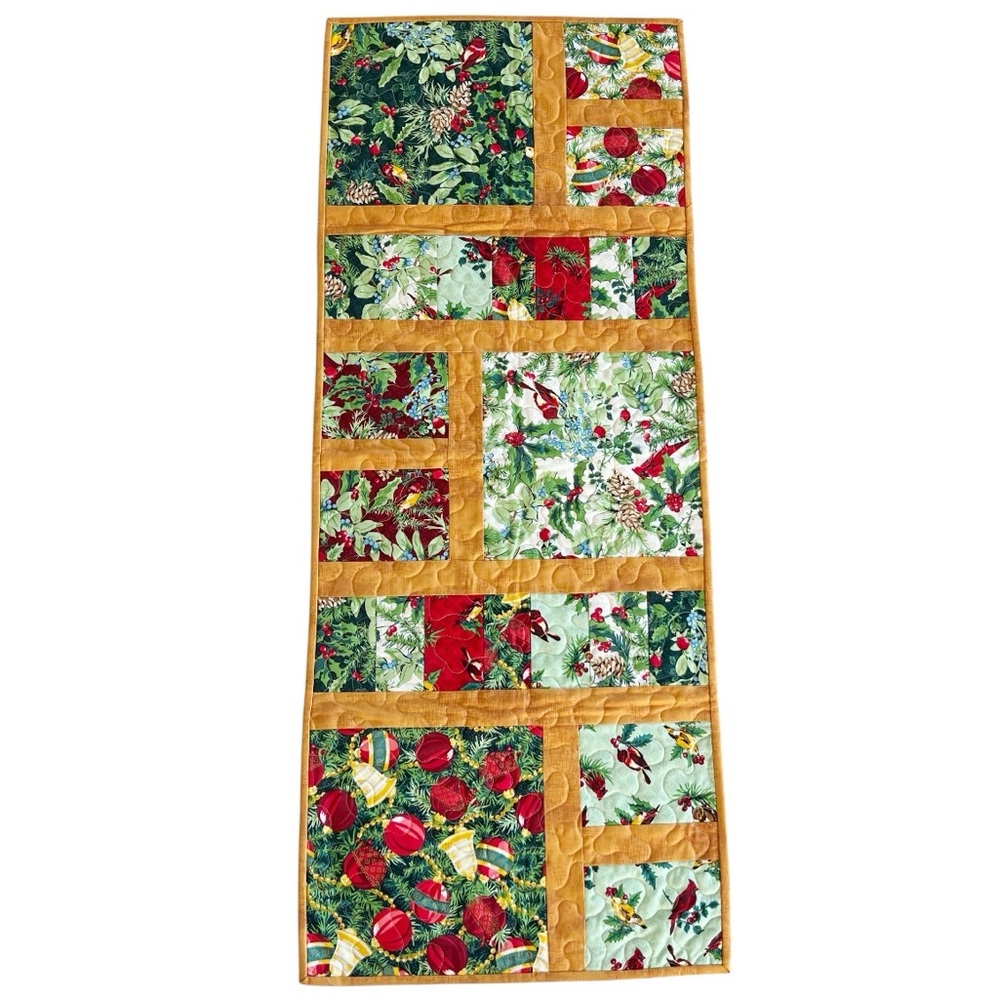 Handmade Quilted Patchwork Holiday Table Runner Christmas Winter Cardinals